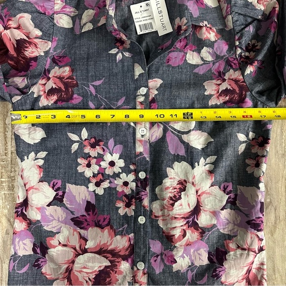 Jill Jill Stuart Chambray Floral Button Up Top Multicolor SZ 2 Long Sleeve NWT - Picture 9 of 10